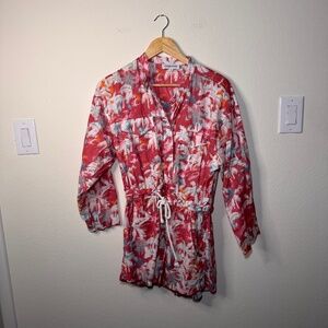 Overlover Palm Print Romper Women's MD Red Multi Tropical Resort Boho Chic